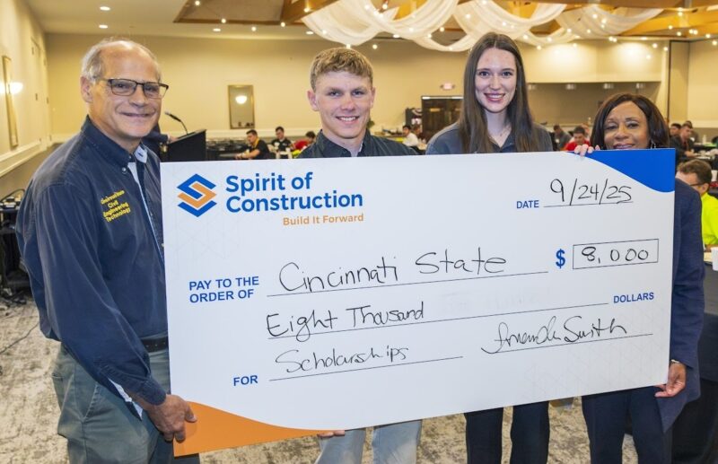 Accepting Spirit of Construction awards: CET Program Chair George Armstrong, Levi Holden, Grace Kamphaus, and President Monica Posey