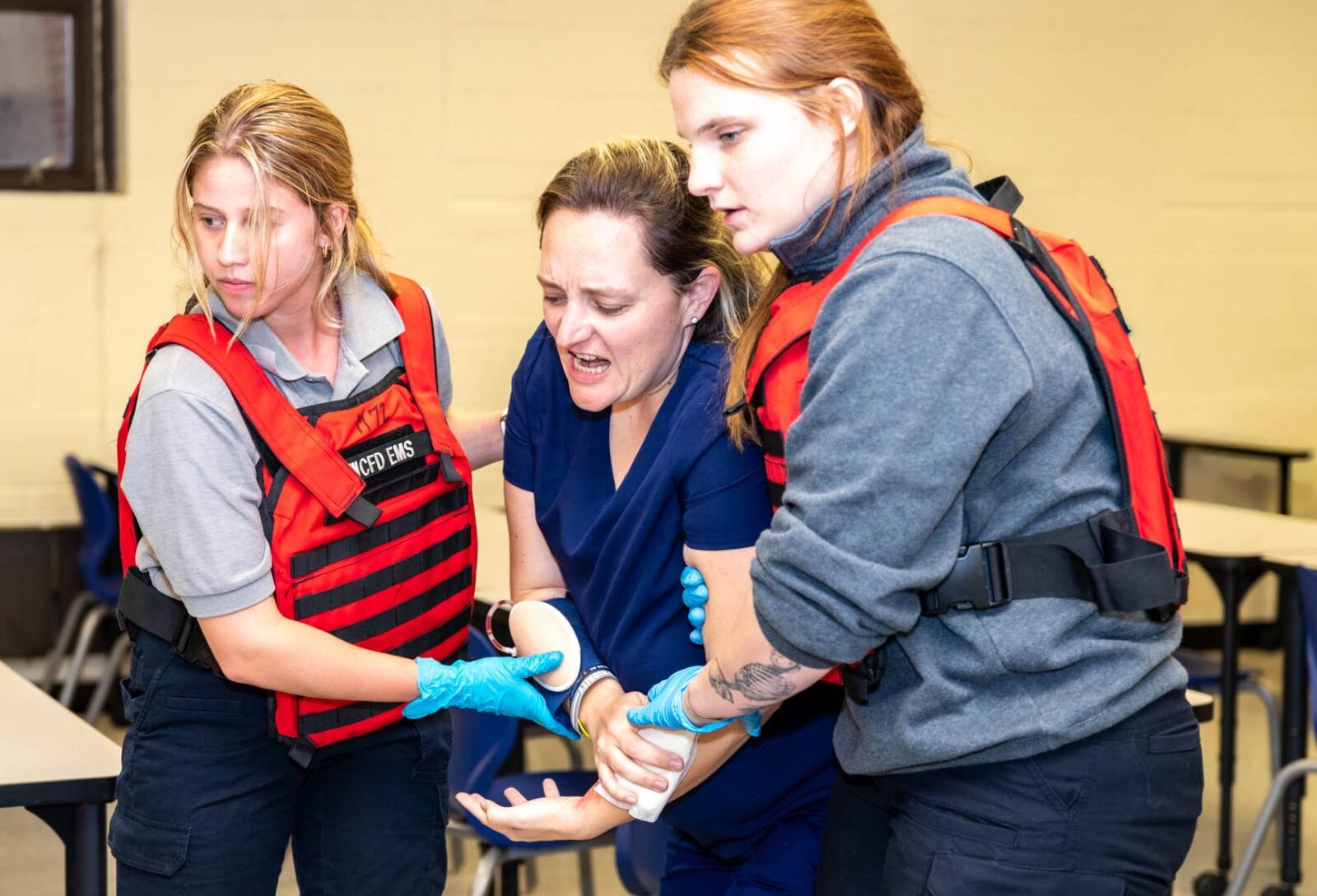 EMS students assisted a "victim" during Disaster Day