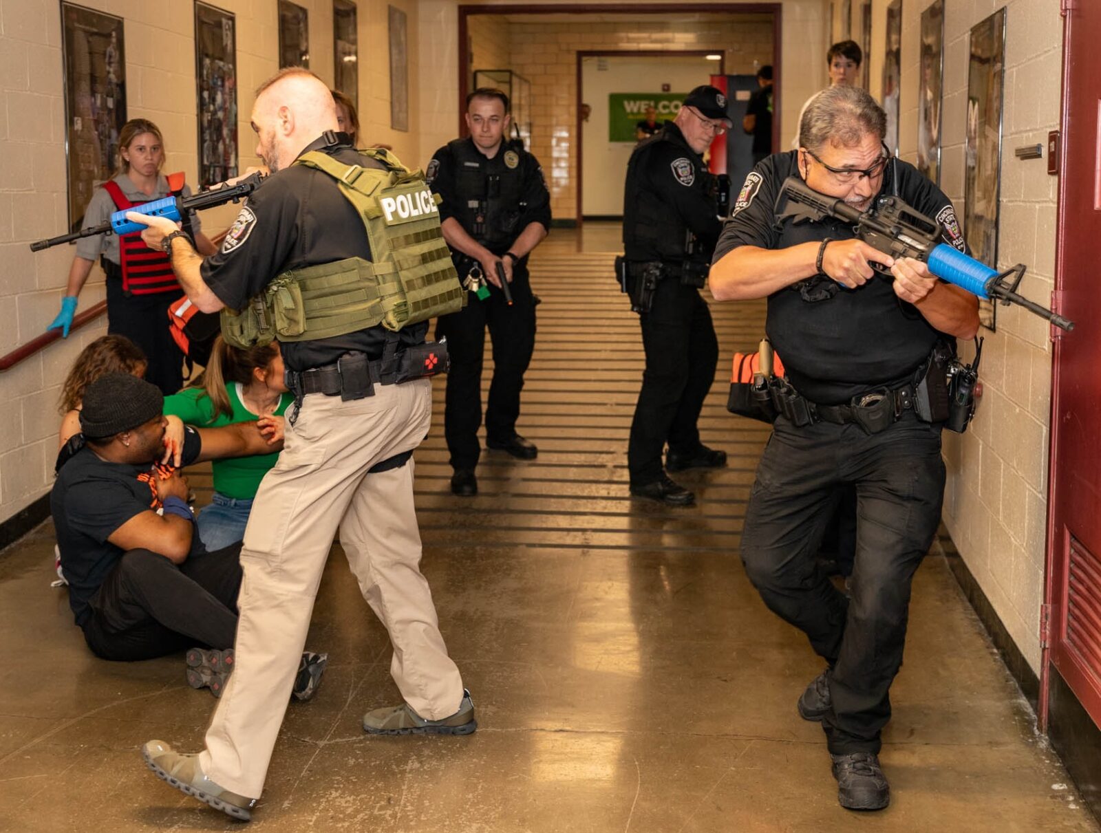 Police searching for victims after the simulated incident