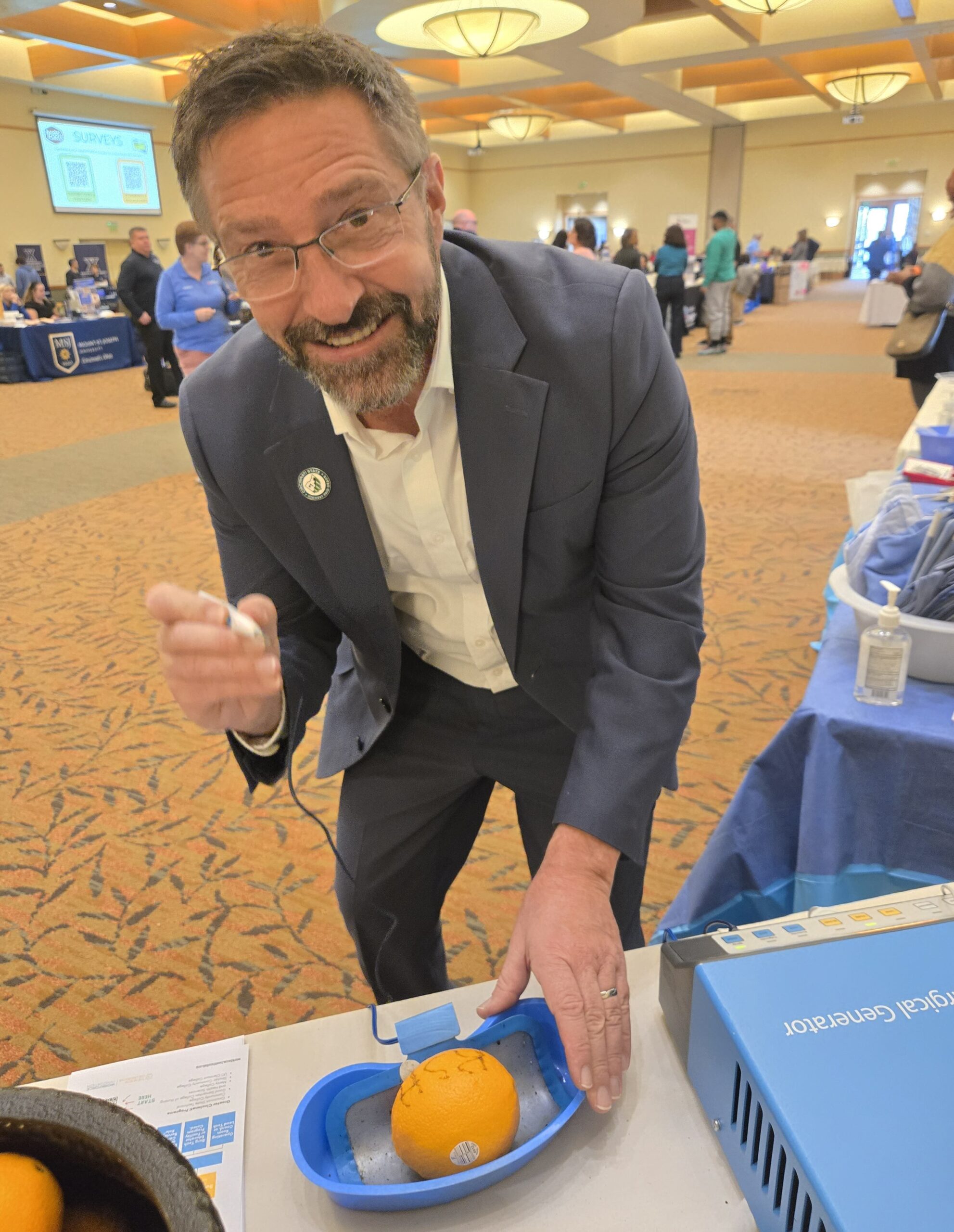 Provost Robbin Hoopes practiced injection techniques