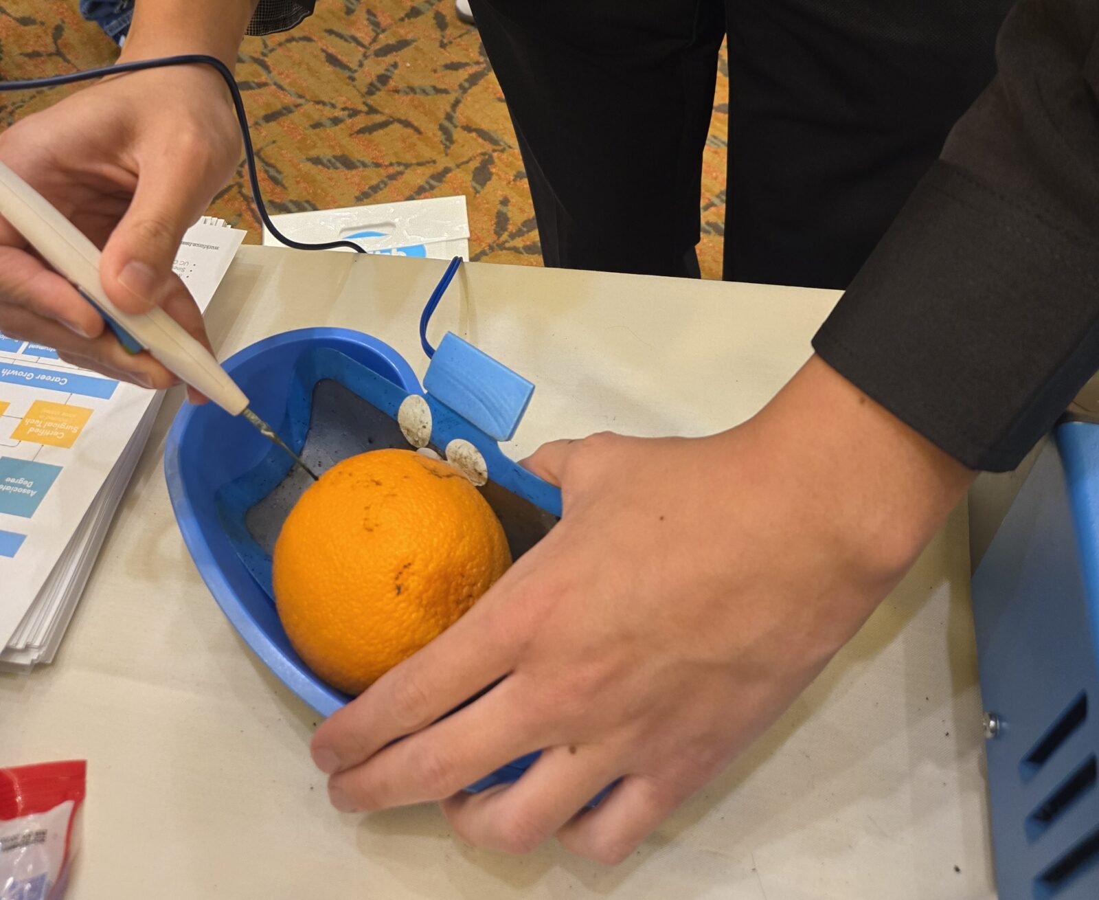Close up of orange used to practice injection techniques