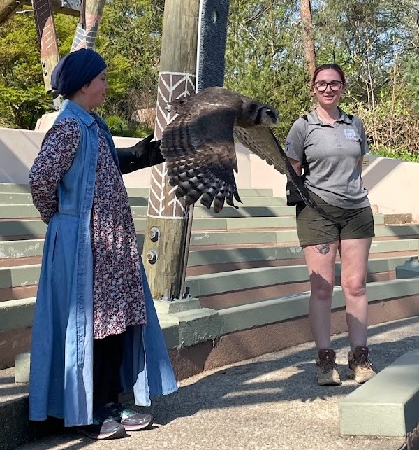 Samiya Shamma learns about bird training